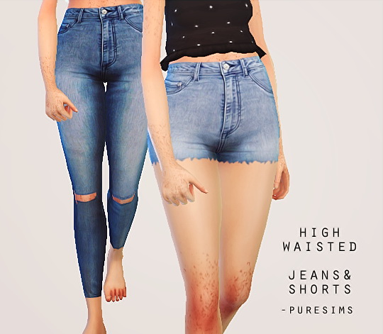 Pure Sims: High waisted jeans & shorts • Sims 4 Downloads