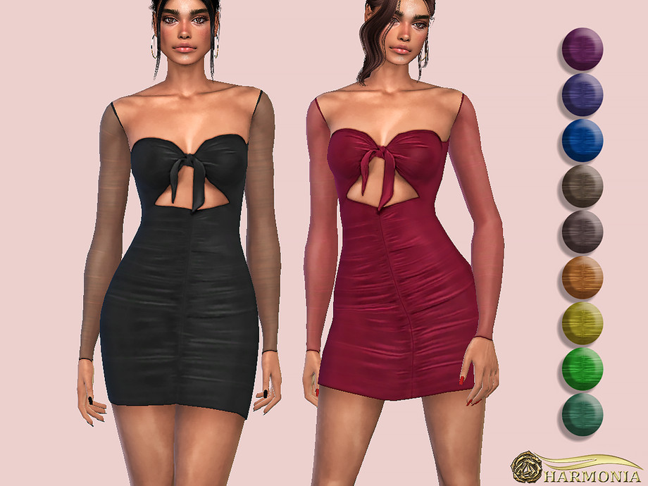 Mesh Sleeve Knot Detail Bodycon Dress By Harmonia From Tsr Sims