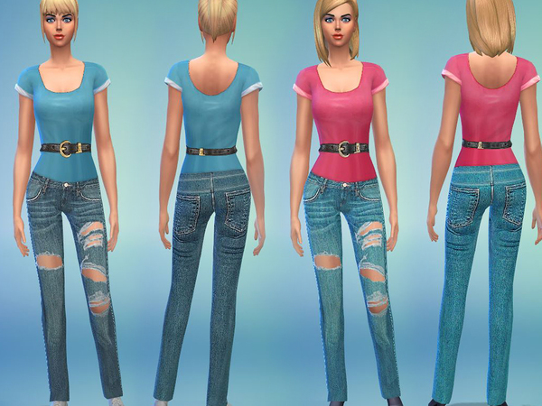  The Sims Resource: Realistic torn jeans with belted top by ShakeProductions S4