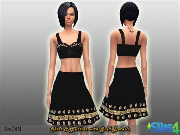  The Sims Resource: Bustier & Skirt with Gold Details by ESsiN