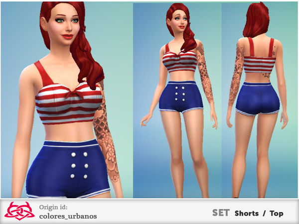  The Sims Resource: Set Sailor top and Shorts by Colores Urbanos