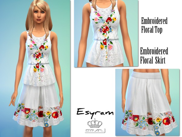  The Sims Resource: Embroidered Floral Set by Esyram