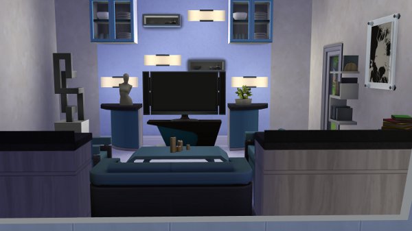  Blackys Sims 4 Zoo: Modern Blue livingroom by Petra0203