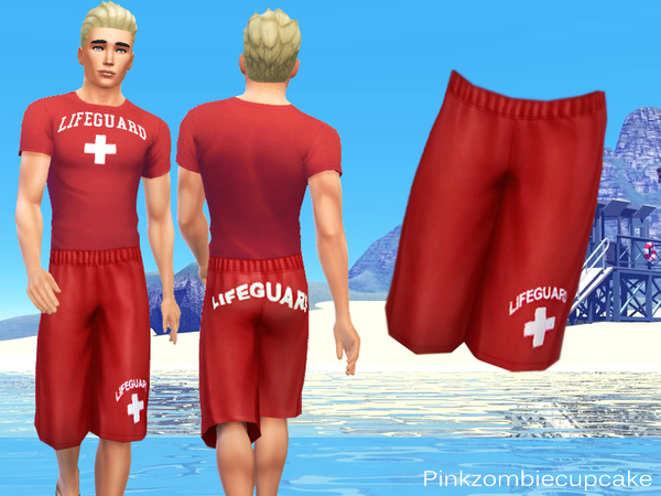  The Sims Resource: Lifeguard male t shirt and shorts by Pinkzombiecupcake