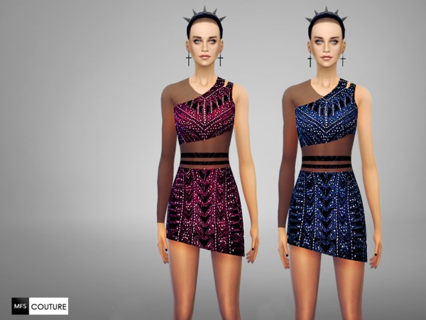  The Sims Resource: Asymmetrical Dress by Miss Fortune