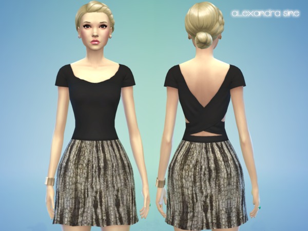  The Sims Resource: Gabi Contrast Detail Dress by Alexandra Sine