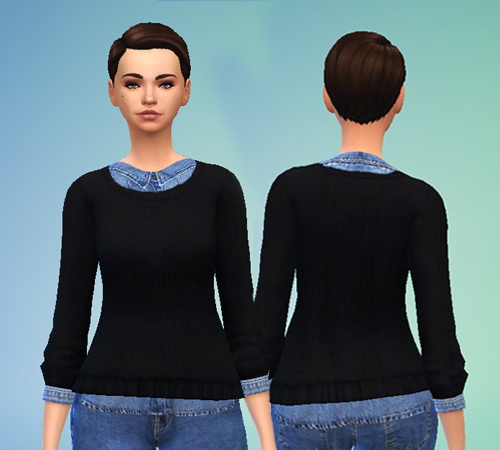  Pure Sims: White Cable Knit Sweater & Denim Shirt