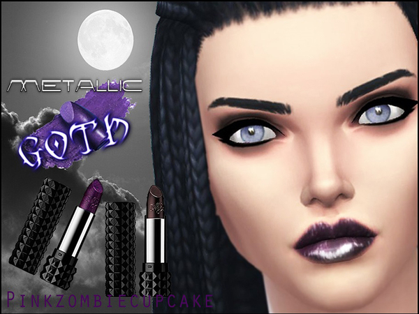  The Sims Resource: Metallic Goth  Dark Purple Lipstick by Pinkzombiecupcake