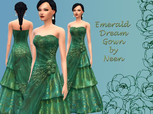 The Sims Resource: Emerald Dream Gown by Neenornina • Sims 4 Downloads