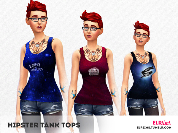  The Sims Resource: 3 Hipster tank tops by ELR Sims