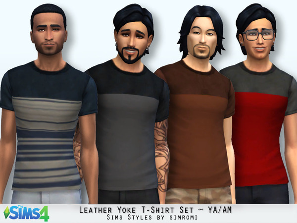  The Sims Resource: Leather Yoke Tee Shirt by Simromi