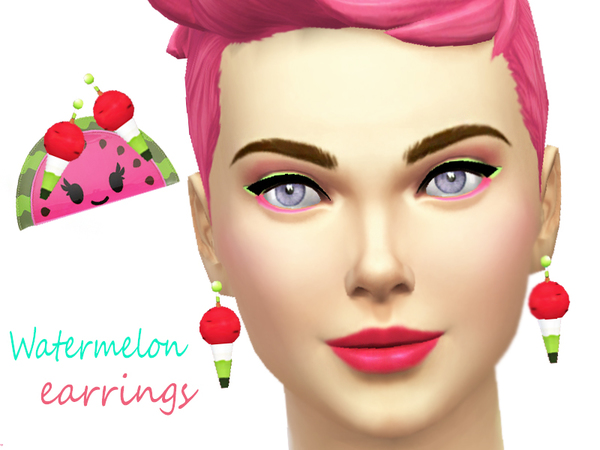 The Sims Resource: Watermelon earrings by Pinkzombiecupcake