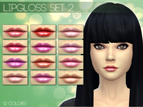  The Sims Resource: Lipgloss Set 2   12 Colors by Aveira