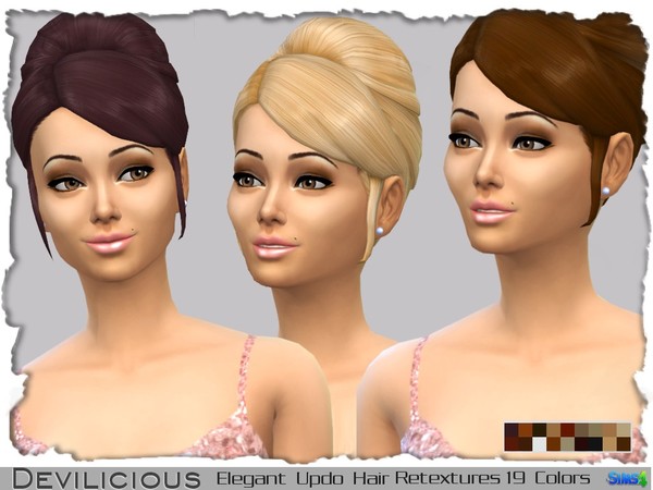  The Sims Resource: Elegant Updo Hair Retextures 19 In 1 by Devilicious