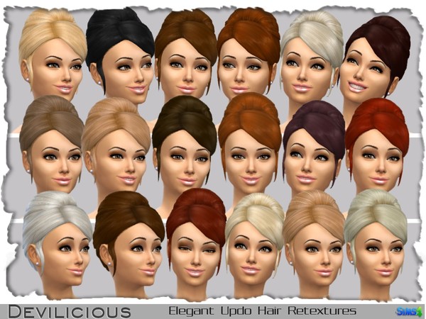  The Sims Resource: Elegant Updo Hair Retextures 19 In 1 by Devilicious