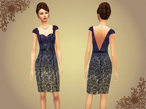  The Sims Resource: Lace Dress With Belt 6 Colors Set by Notegain