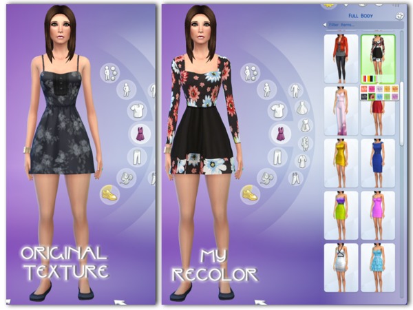  The Sims Resource: Black Flower Skater Dress by Alexandra Sine