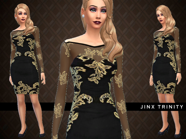  The Sims Resource: Appliqued silk dress by Jinx Trinity