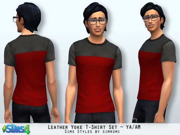  The Sims Resource: Leather Yoke Tee Shirt by Simromi