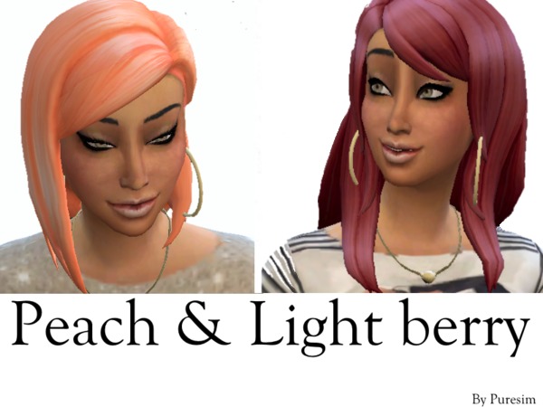  The Sims Resource: Peach & Light Berry Hairstyles by Puresim