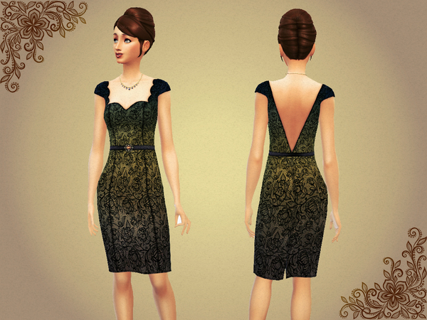  The Sims Resource: Lace Dress With Belt 6 Colors Set by Notegain
