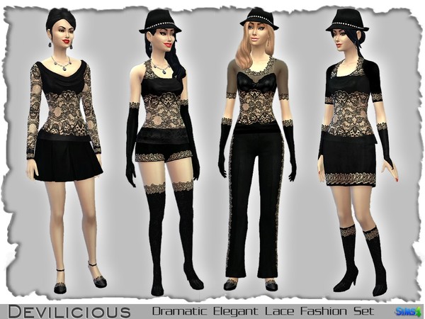  The Sims Resource: Dramatic Elegant Lace Set by Devilicious