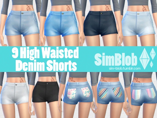  The Sims Resource: High Waisted Denim Shorts by SimBlob