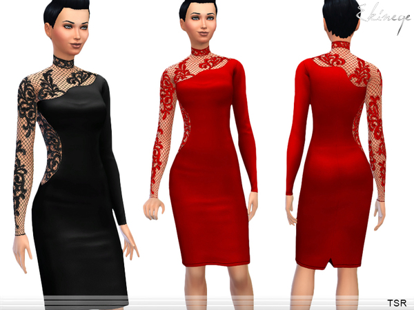  The Sims Resource: Lace Panel Midi Dress by ekinege