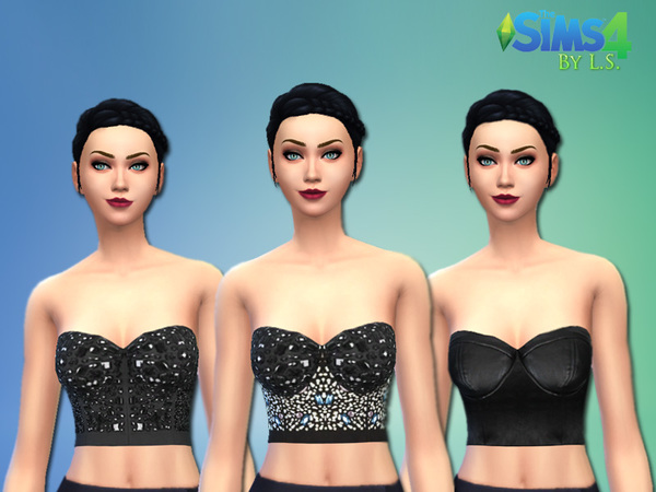  The Sims Resource: Gems, Pearls and Leather Crop Tops by Lady Shadow