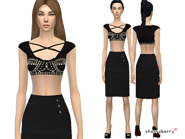  The Sims Resource: Studded party dress by CerryBerrySim