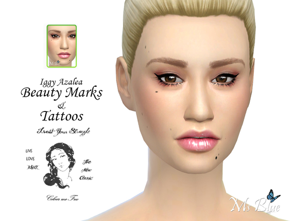  The Sims Resource: Iggy Azalea Beauty Marks & Tattoos by Ms Blue