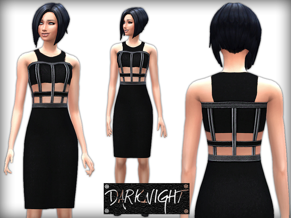  The Sims Resource: Halter Neck Pencil Dress With Leather Inserts by DarkNighTt