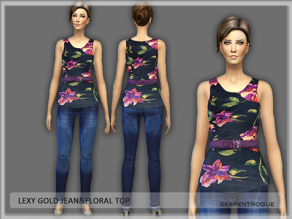  The Sims Resource: Lexy Gold Jean & Floral Top by Serpentogue