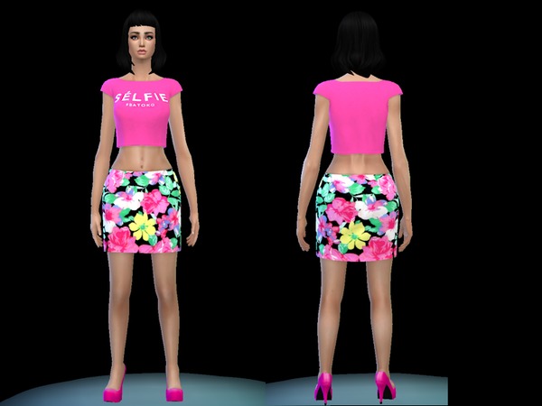  The Sims Resource: Sommer outfit top and miniskirt hot pink by simsoertchen