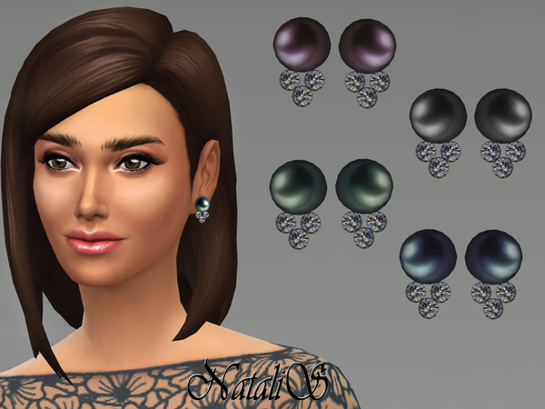  The Sims Resource: Pearl with diamonds earrings by NataliS