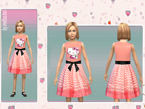  The Sims Resource: Girl Lace Skirt Kitty Printed Dress by Melisa Inci