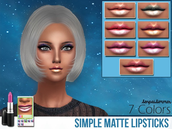  The Sims Resource: Simple Matte Lipsticks by Senpai Simer