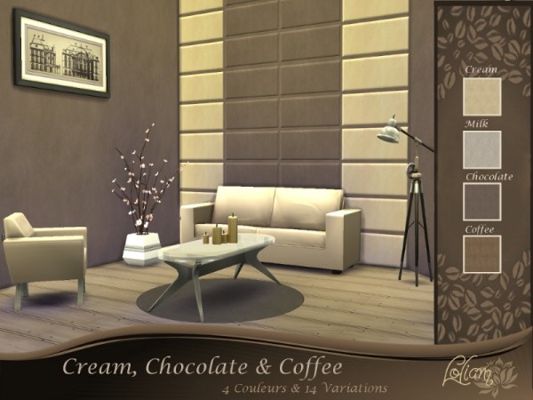  The Sims Resource: Wall Concrete & Panels Cream, Chocolate & Coffee Read by Loliam Sims