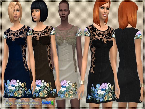  The Sims Resource: Dress Embroidered Flowers by Bukovka