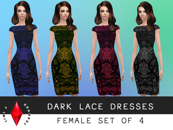  The Sims Resource: Set of 4 Dark Lace Dresses by SIms4Krampus