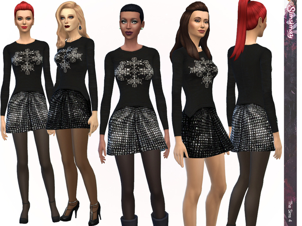  The Sims Resource: Studded Sweatshirt with Sparkle Skirt by Simsimay