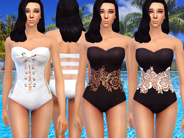  The Sims Resource: Black and white swimsuit by Pinkzombiecupcakes