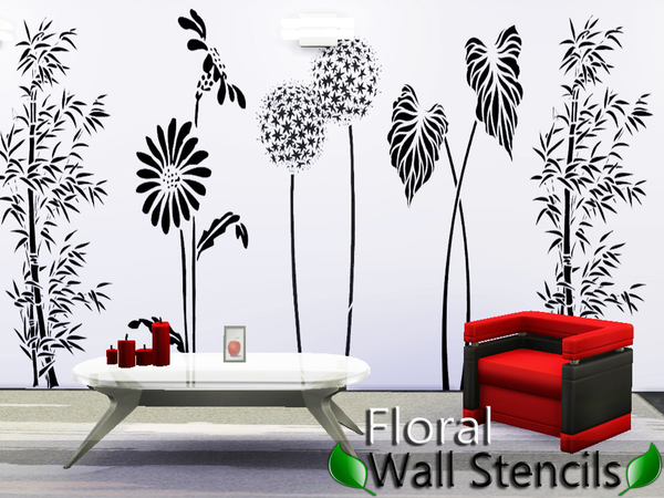  The Sims Resource: Floral wall stencils by Pinkzombiecupcakes