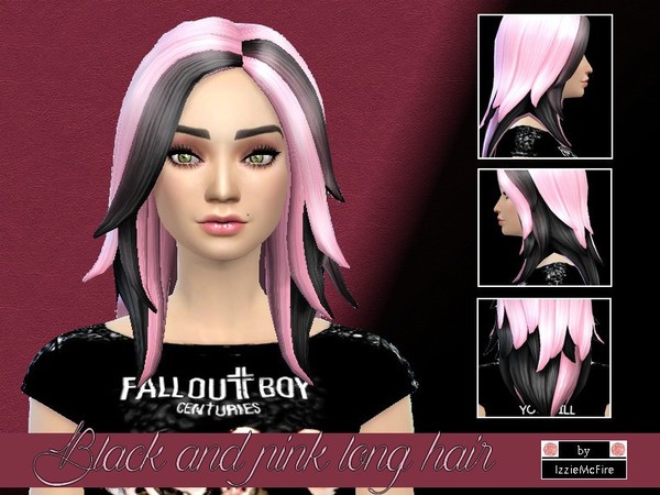  The Sims Resource: Black and pink long hair by IzzieMcFire