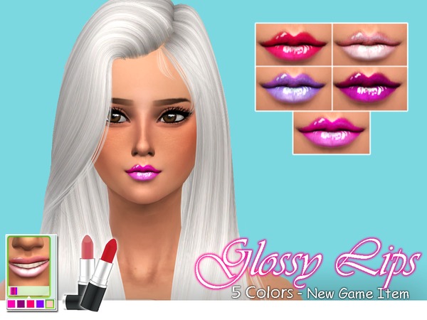  The Sims Resource: Glossy Lipstick by Senpai Simmer
