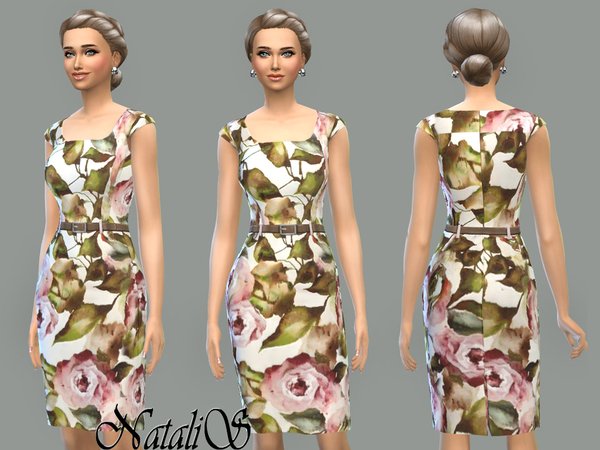  The Sims Resource: Rose printed dress by NataliS