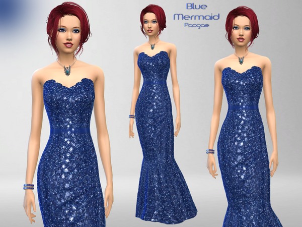  The Sims Resource: Blue Mermaid dress by Paogae