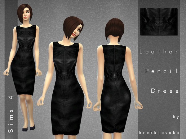  The Sims Resource: Leather Pencil Dress by hrekkjavaka