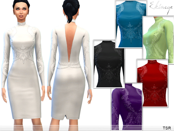  The Sims Resource: Long Sleeve Embellished Dress by Ekinege