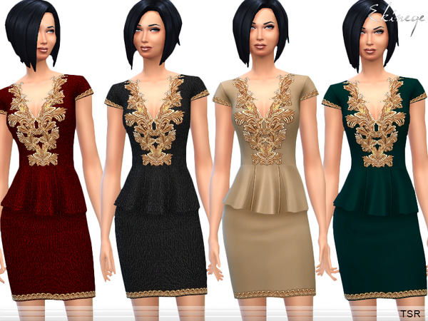  The Sims Resource: Embroidered Peplum Dress by Ekinege